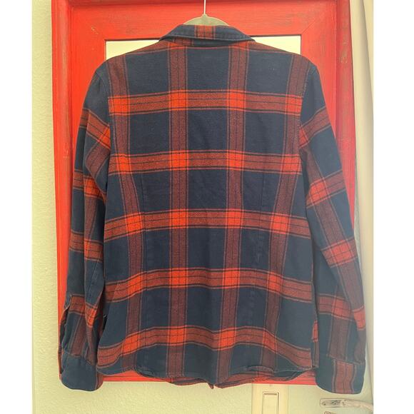 Patagonia Long-Sleeved Fjord Flannel button Up Shirt Medium Navy & Red - Picture 14 of 14